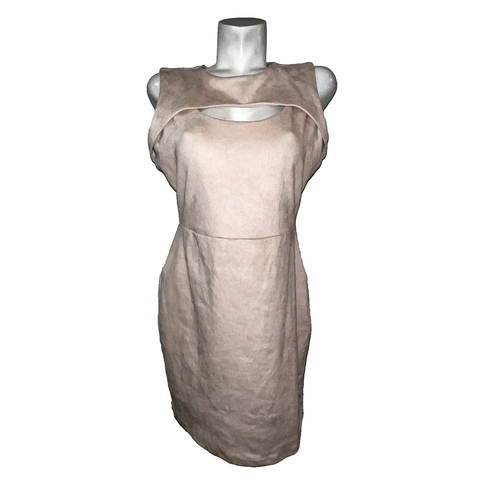 New Bebe Blush Pink Faux Suede Cutout Sleeveless Sheath Dress Womens Size XL NWT