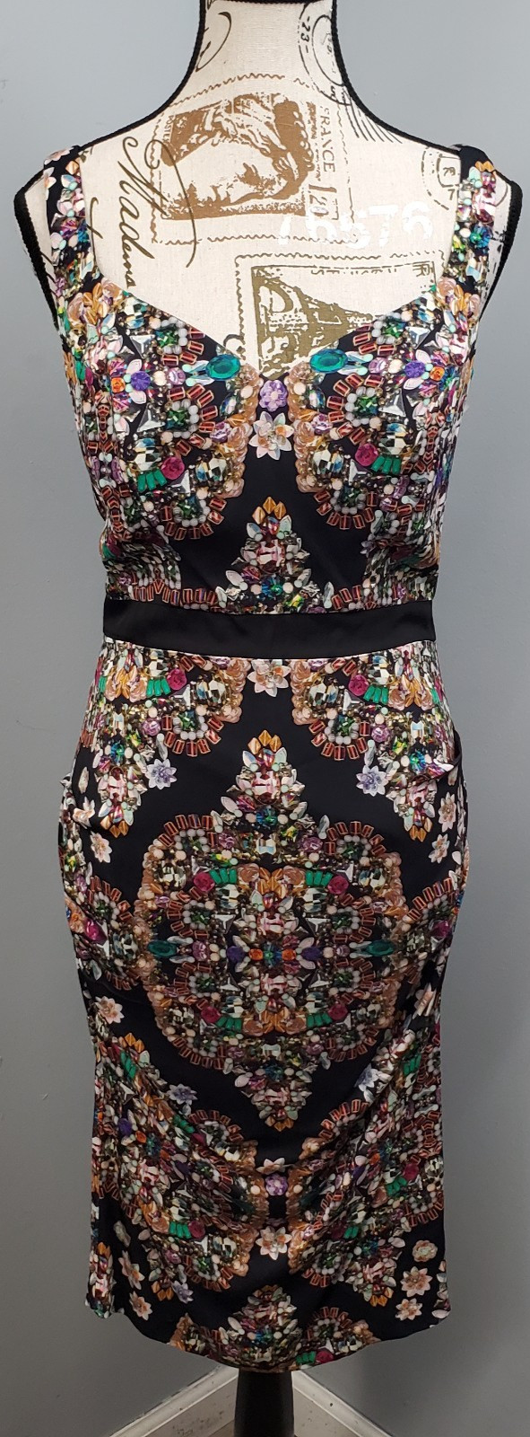 Nicole Miller Kaleidoscope Gem Bodycon Midi Dress Womens 6 Multi Jewel Print