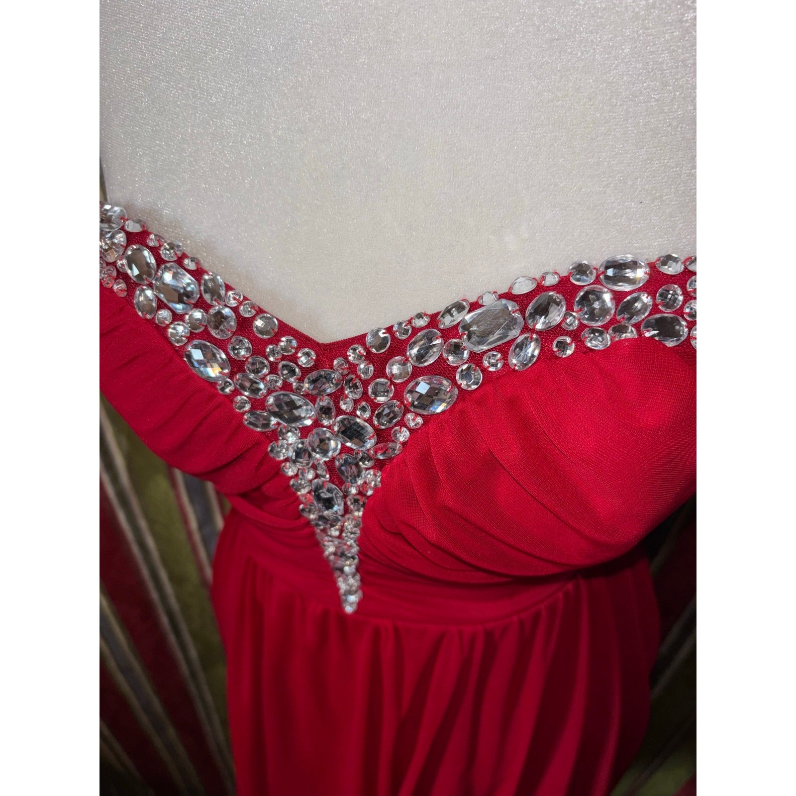 Red Strapless Rhinestone Homecoming Dress Fit & Flare Party Dress Size 7 (S)