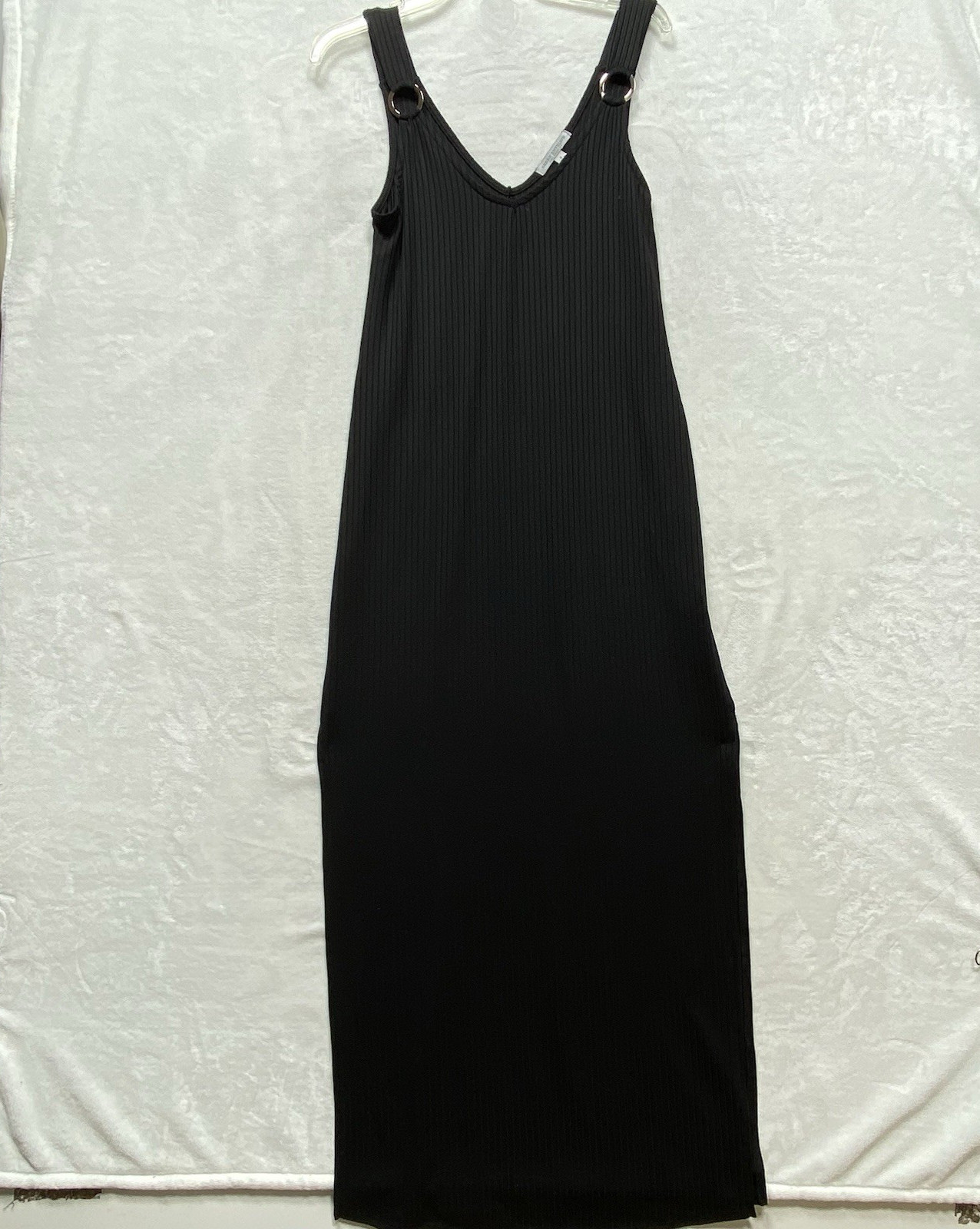 Green Envelope Woman Maxi Dress Ribbed Small Black Sleeveless Metal Side Slits