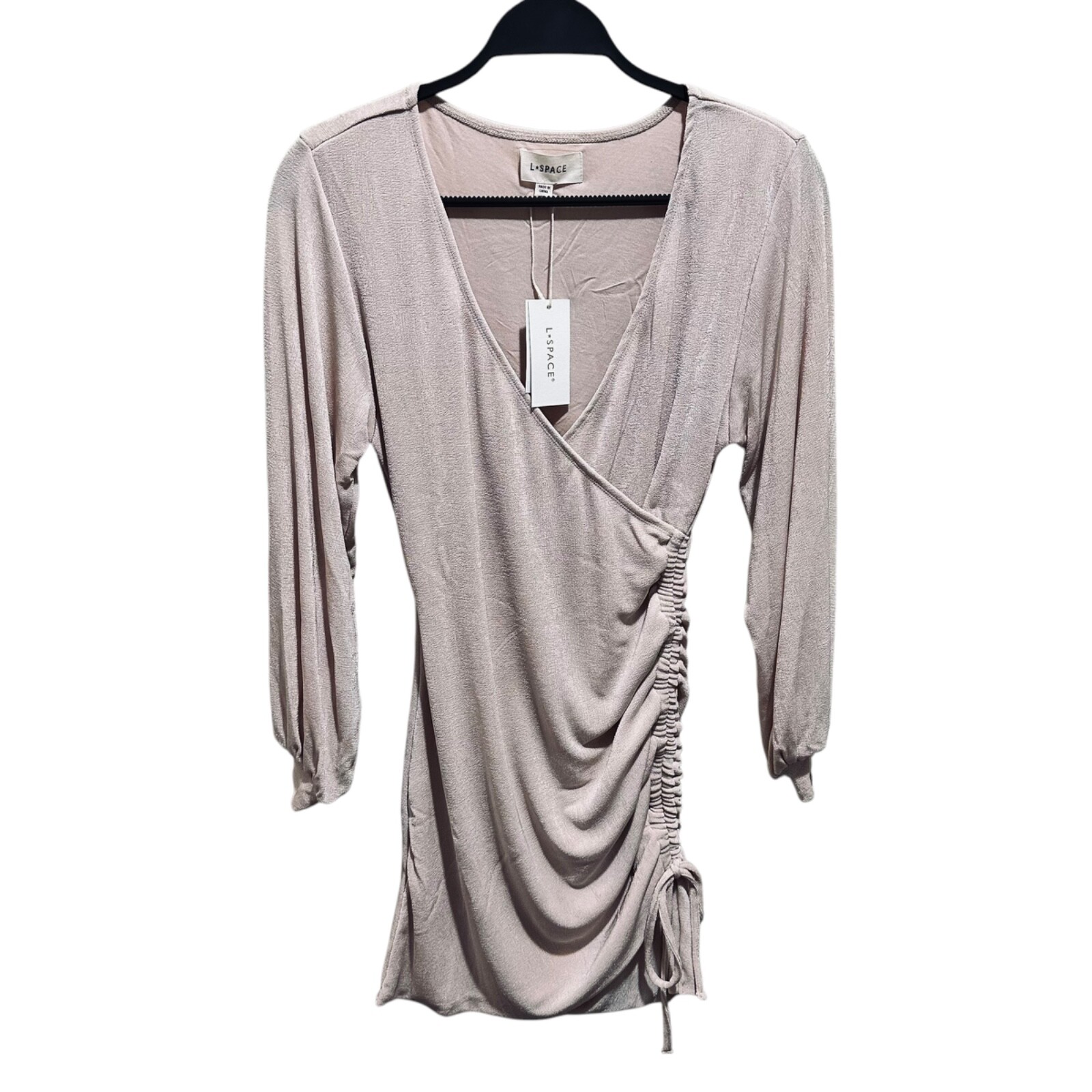 L*Space Size S Melissa Mini Dress Shell Champagne Ruched Surplice V-Neck NEW