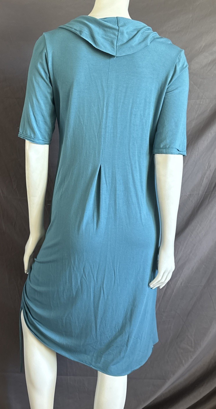 Ruby Jane Chloe Jersey Dress Sz L Pockets Fiji Blue Cowl Lagenlook USA Excellent