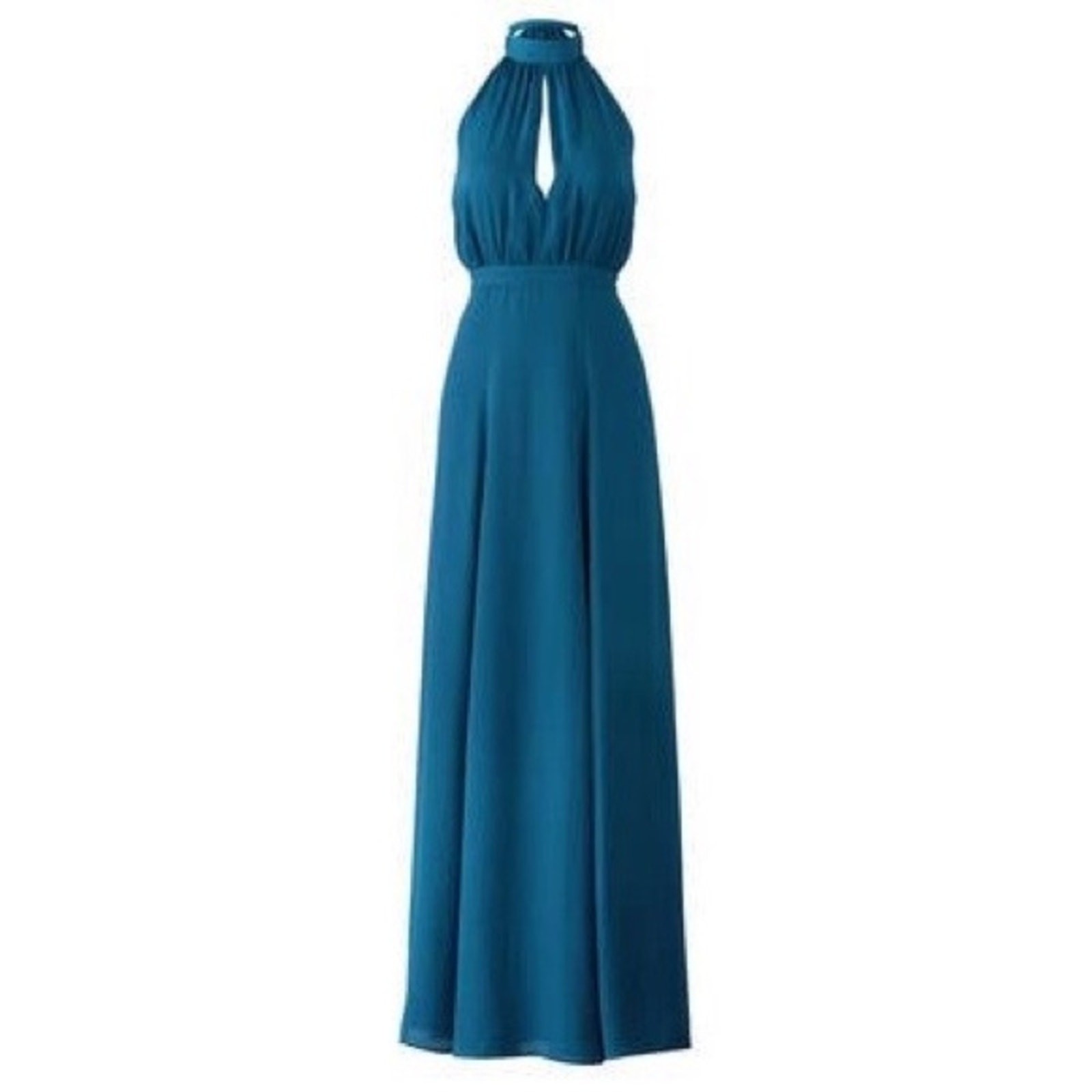 YUMI KIM Keyhole Halter Starlet Teal High Slit Maxi Cocktail Gown Size XS NWT