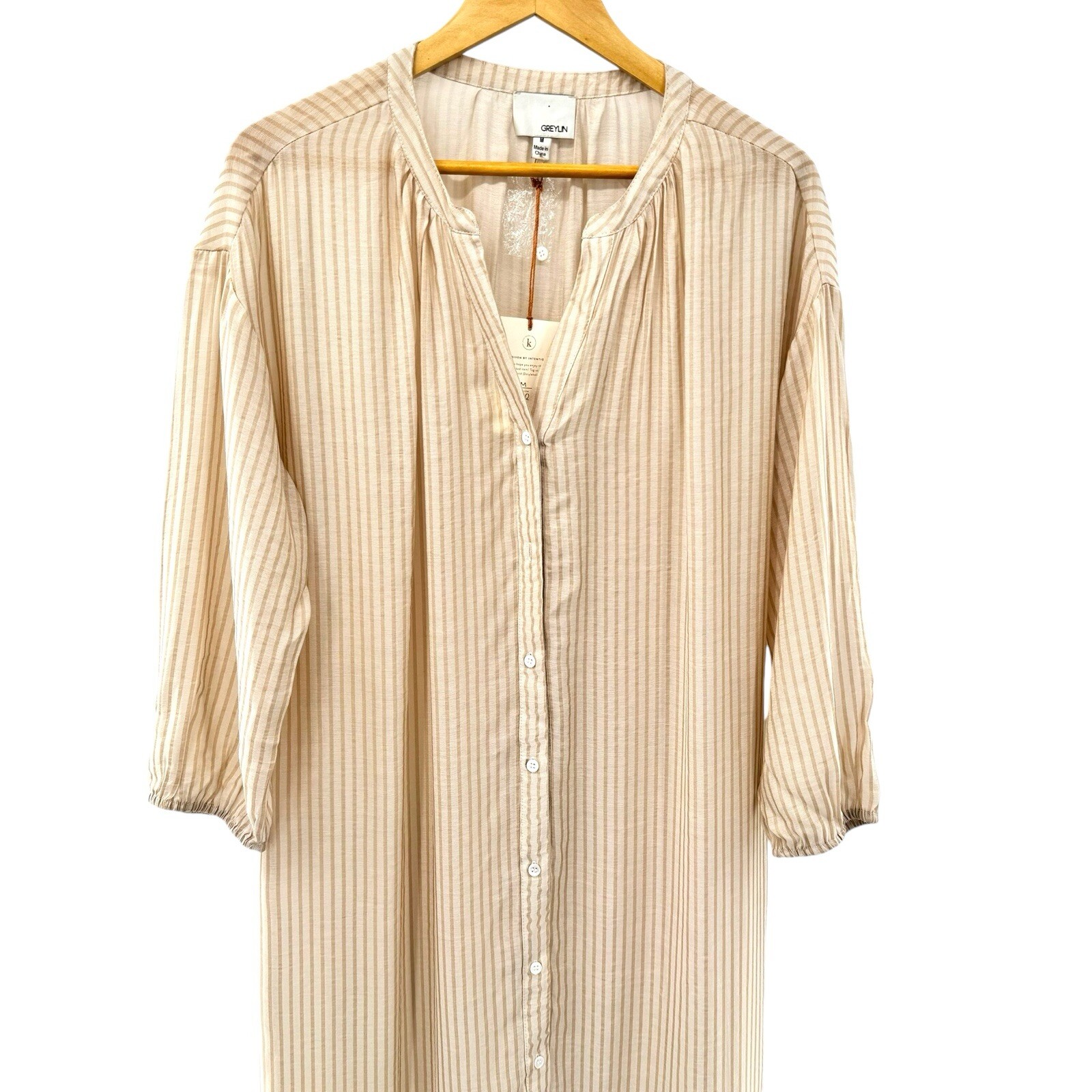 Greylin Womens Long Sleeve Oversize Shirt Dress Size Medium Tiered Striped