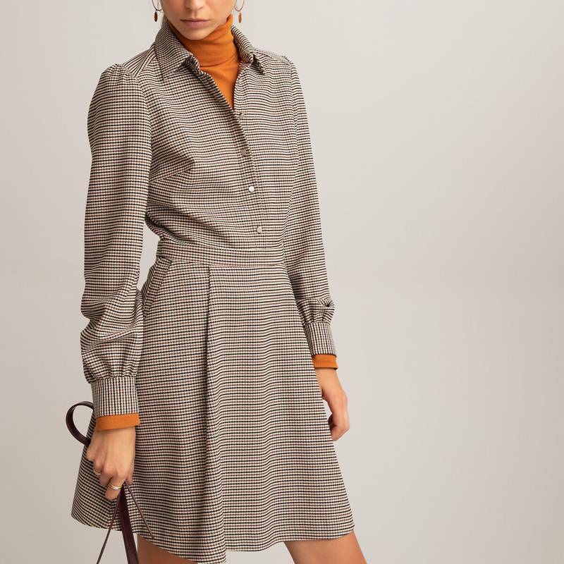 La Redoute Houndstooth Tweed Pleated Shirt Dress Size 18 Chic Heritage RRP £58