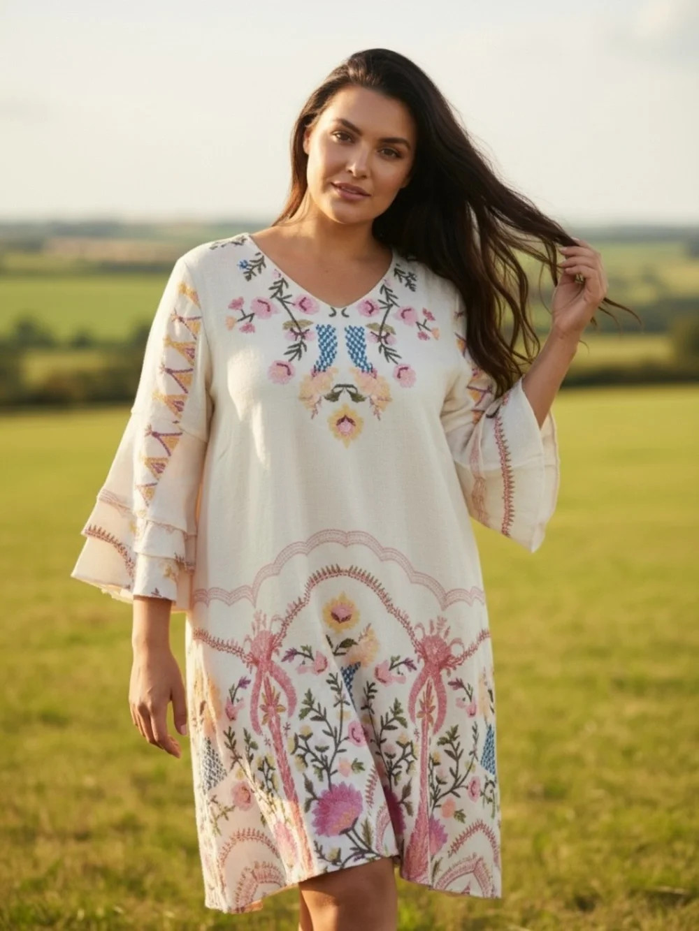 Nwt Women’s Plus 2X Cream Floral Boho Dress Cover Up