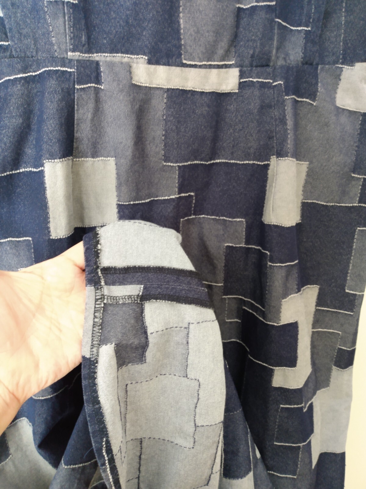 Handmade Denim Jean Patchwork Dress Plus Size 44.5″B 34″W Amish Mennonite Cape