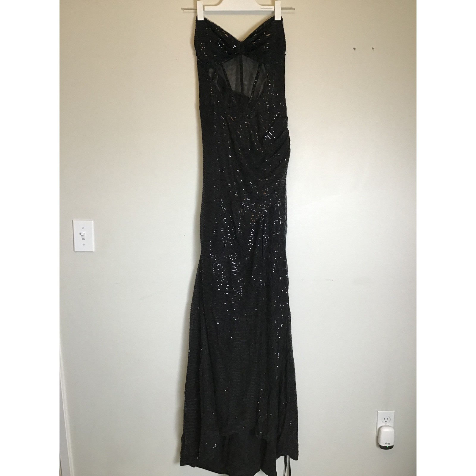 RYANTH Women’s Black Sequin Corset Bodice Lace Up Back Maxi Dress Size 14 NWT
