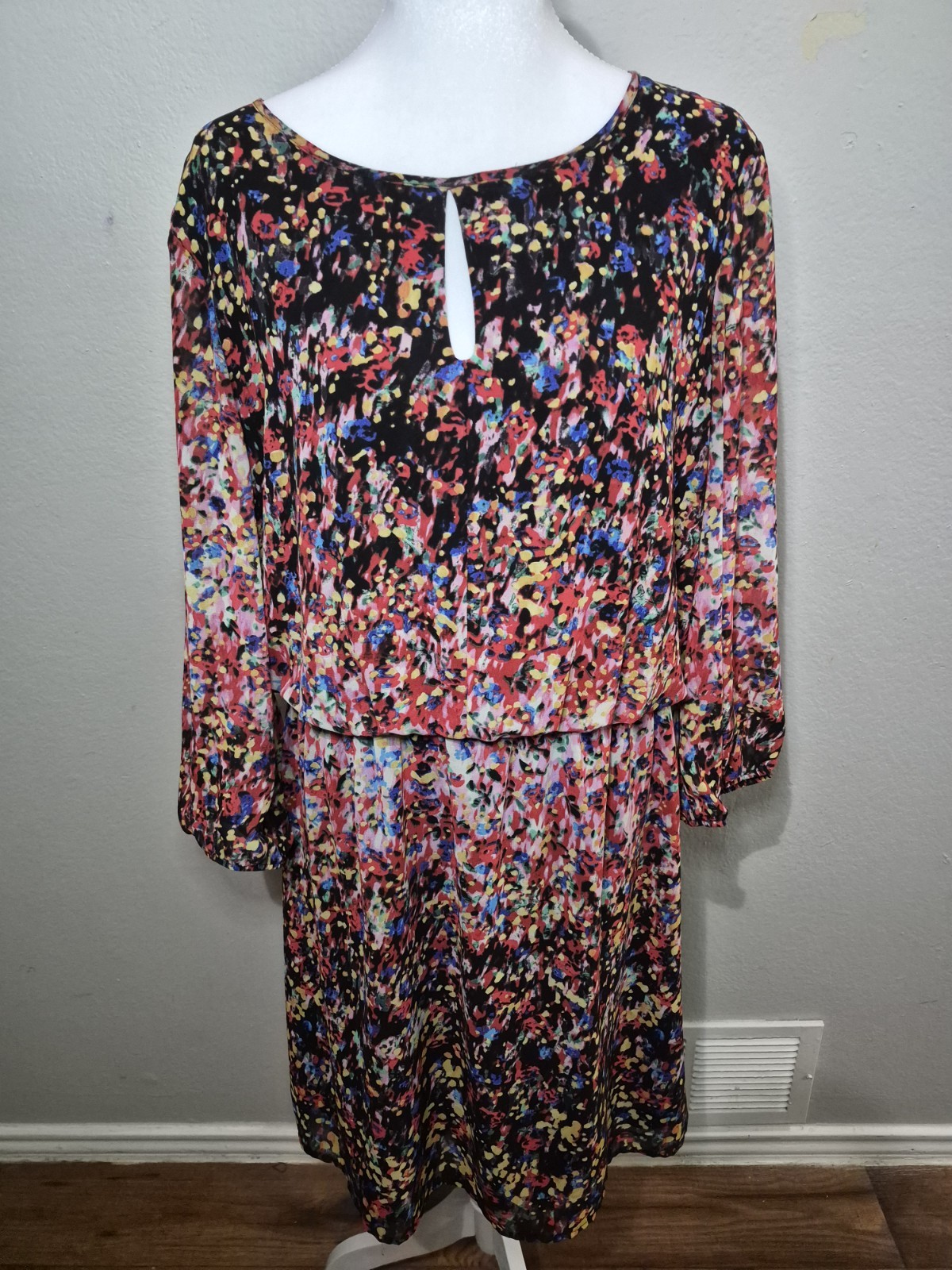 Gianni Bini Dress Womens Size Large Boho Vibrant Artsy Lined Sheer Sleeves