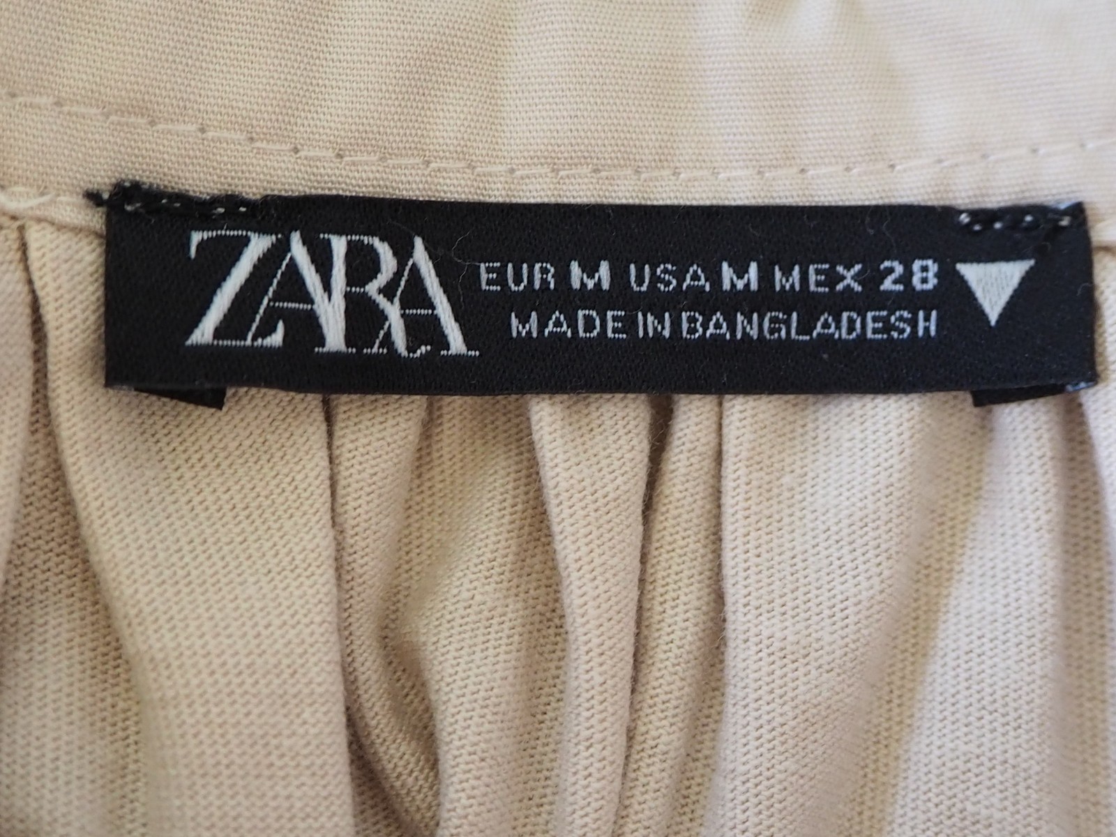 Zara Long Sleeve Button Front Beige Knee Length Drawstring Tie Waist Dress Sz M