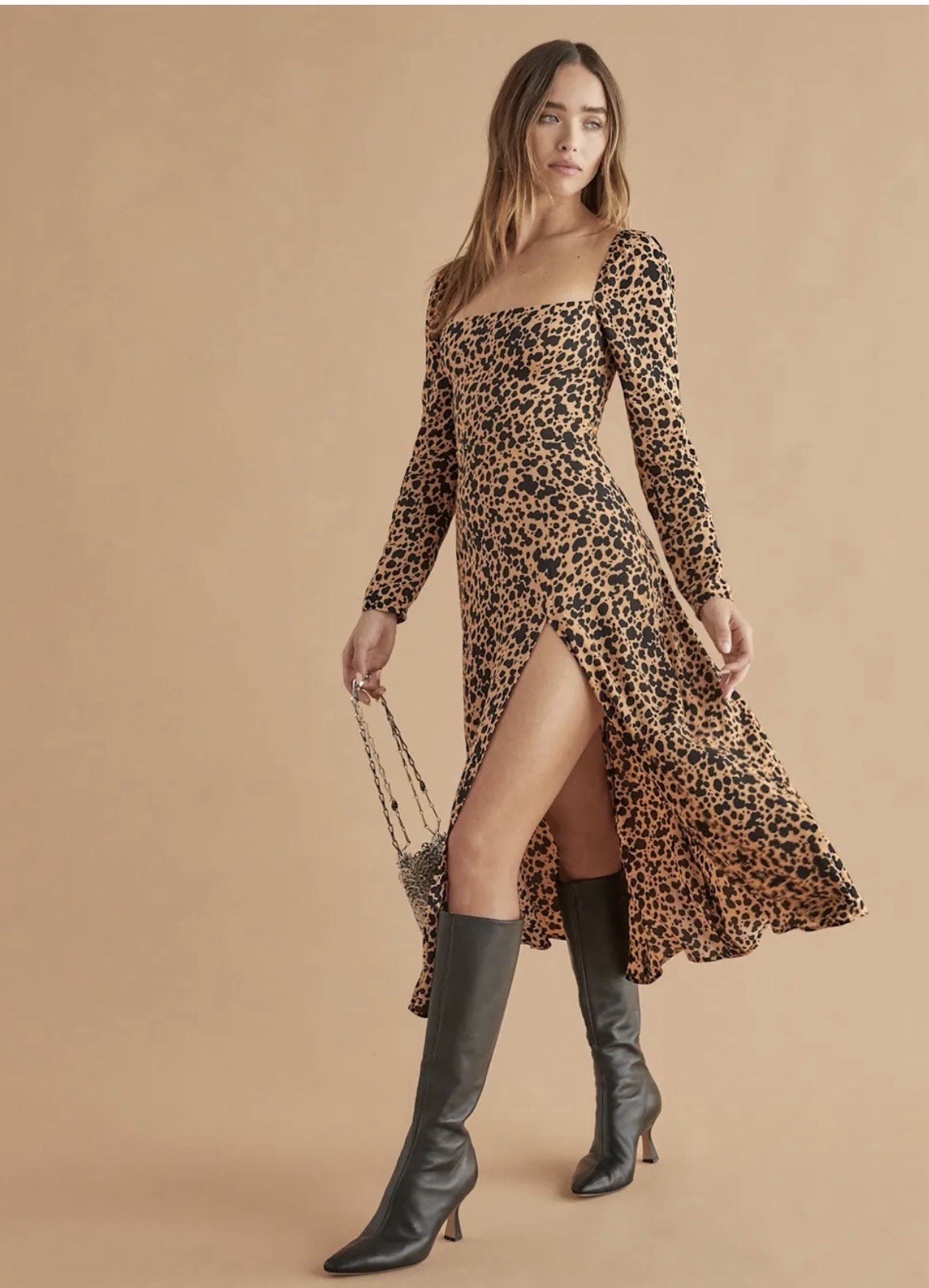 Reformation Sigmund Blitz Leopard Print Midi Dress Size 2