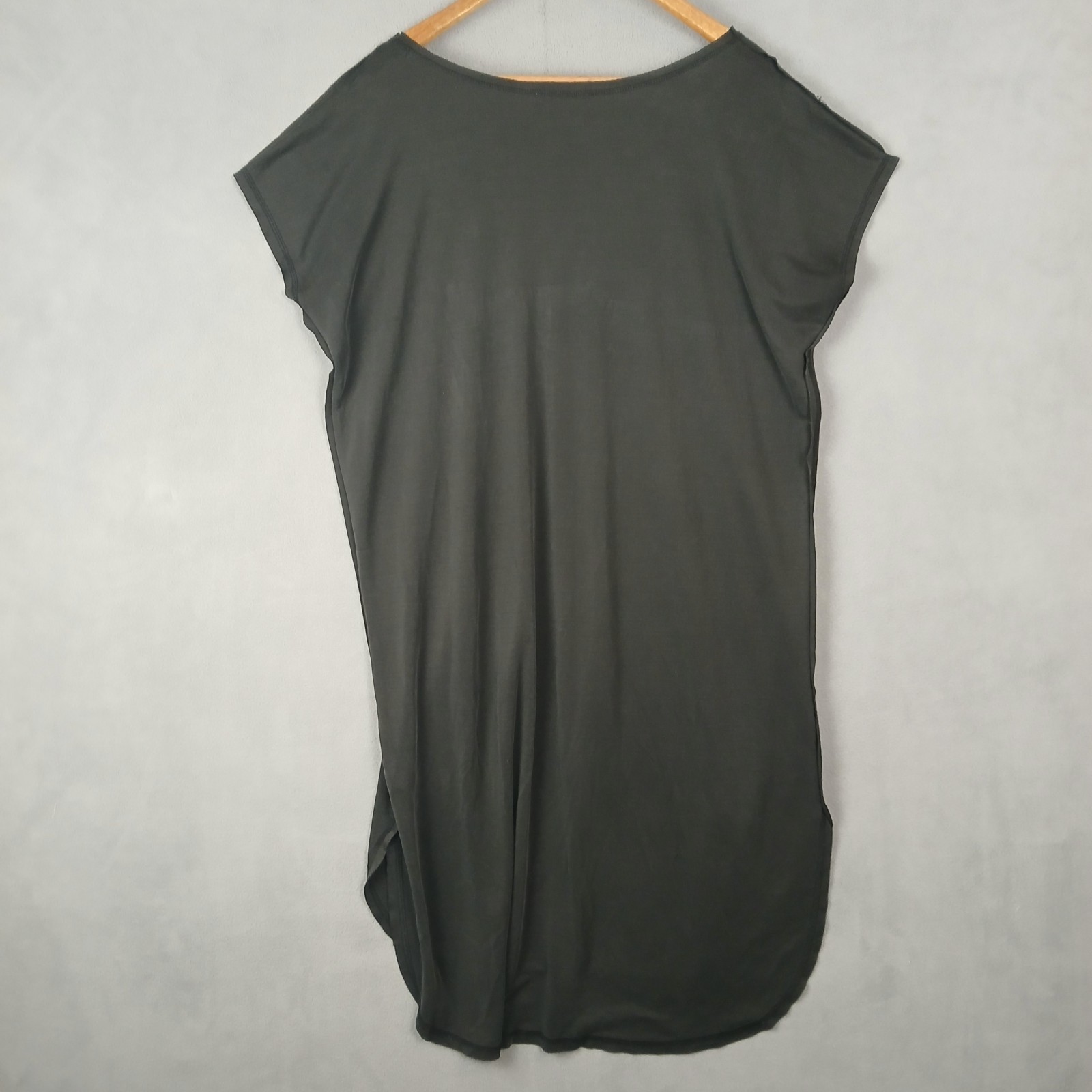 Double Zero Drop Shoulder Midi Dress Womens Medium Black High Low Hem Cap Sleeve
