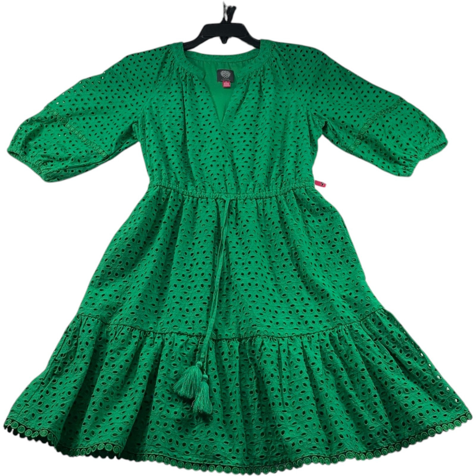 Vicent Camuto Fit & Flare Dress Womens Size 6 Green Eyelet Short Sleeve New