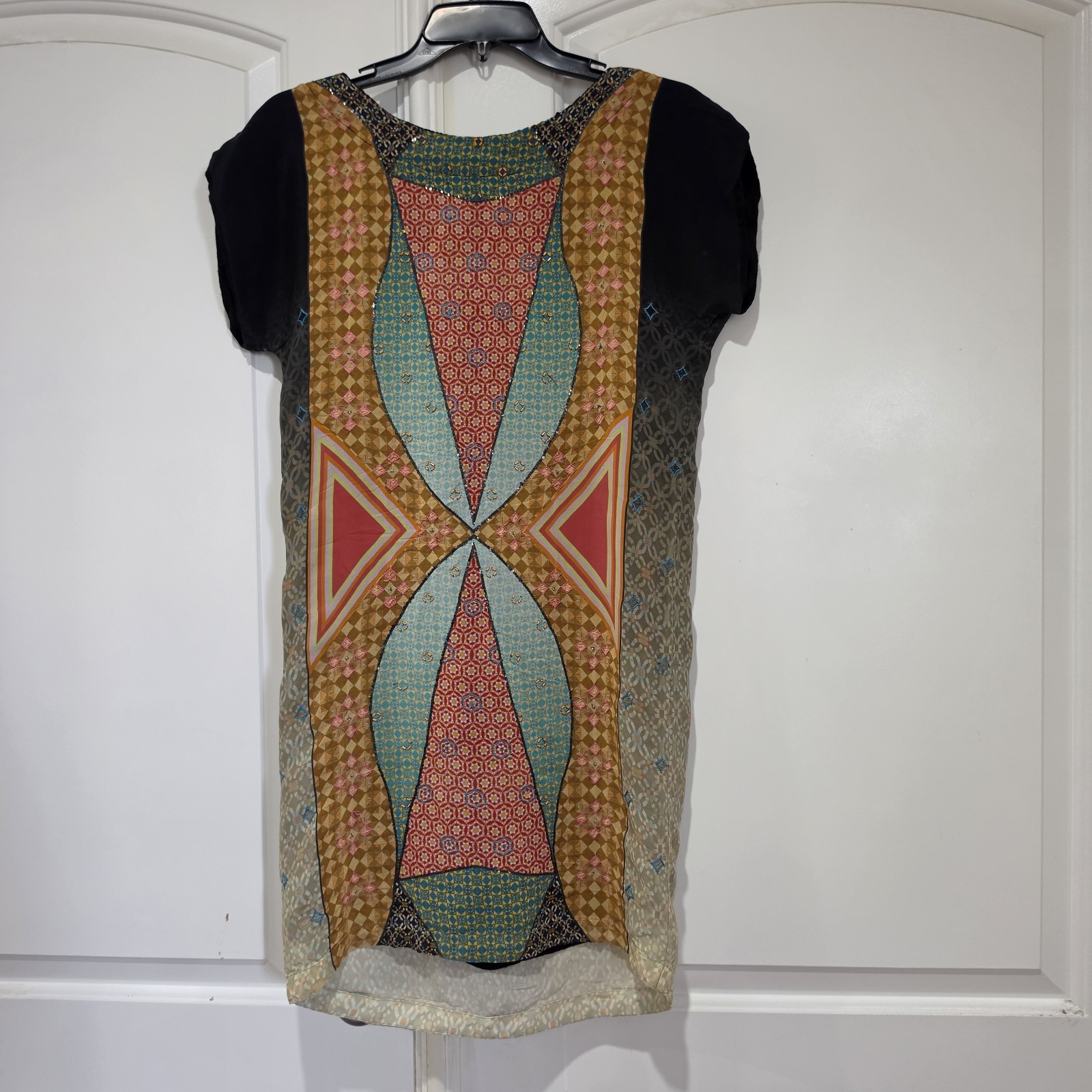 Anthropologie Tanvi Kedia Avizeh Black Motif Patchwork Boho Beaded Dress XS