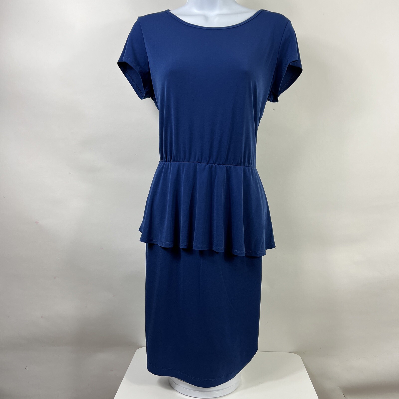 Elementz Pencil Dress Women’s Medium Short Sleeve Blue Ruffle Polyester Blend