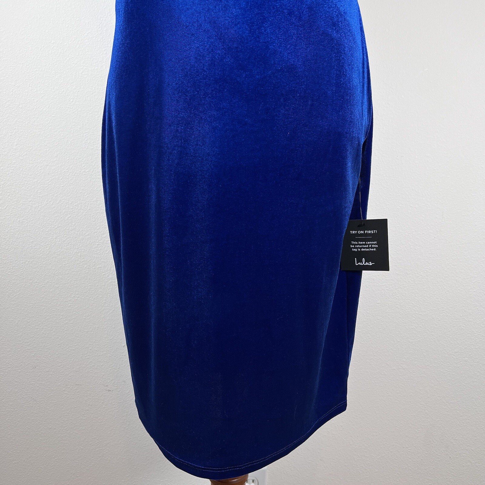 Lulus Velvet Blue Dress Large Short One Shoulder Formal School Dance Cocktail