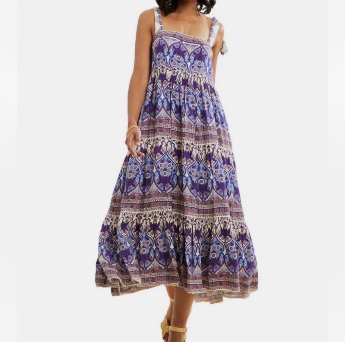 Caroline Constas Floral Maxi Dress S Sleeveless Boho Hippie Tiered Mystical Soft