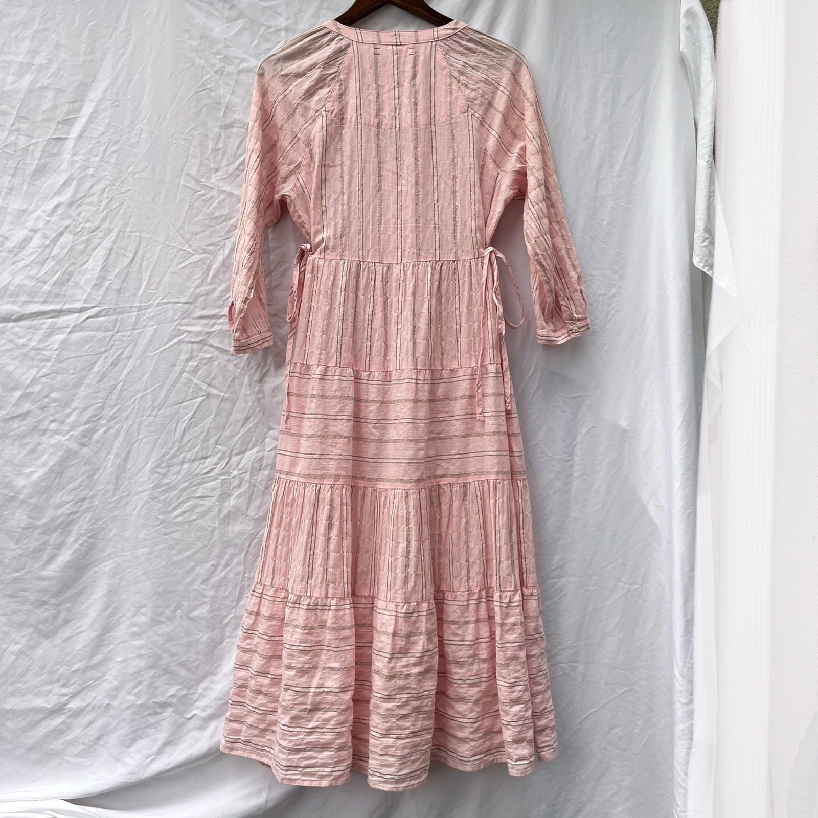 REVOLVE x XIRENA BECKETT MULTI-STRIPED PINK SHIMMER LAYNA MIDI DRESS SMALL