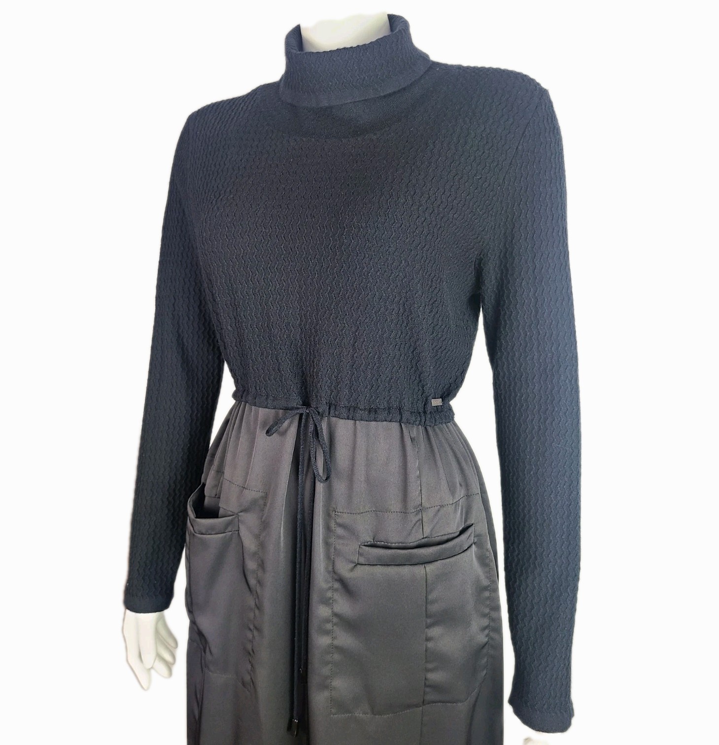 Picadilly Midi Balloon Drawstring Dress Size Small Knit Stretch Pockets