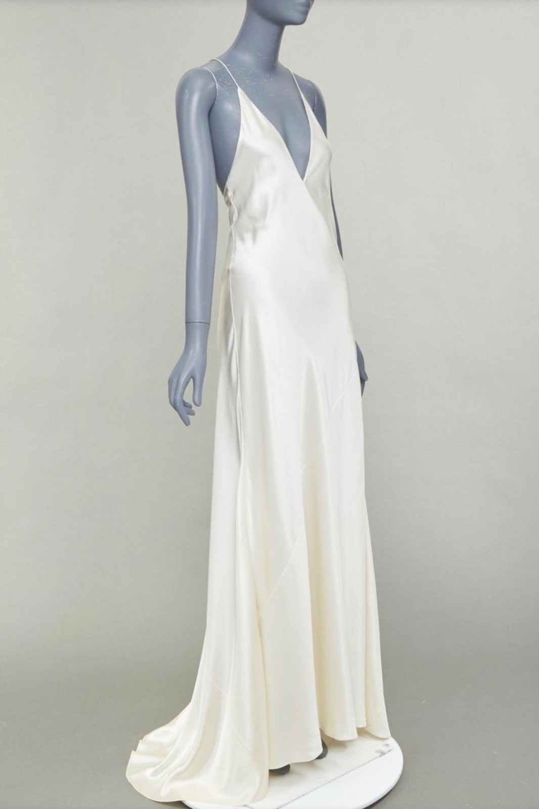 saint laurent 2022 runway bridal satin plunge open back bias cut gown size FR38