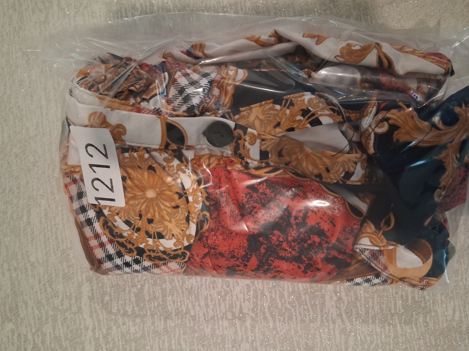 Absolutely Love It Baroque Chain Print Shirt Dress Ruched Plus Size 3X Red Gold