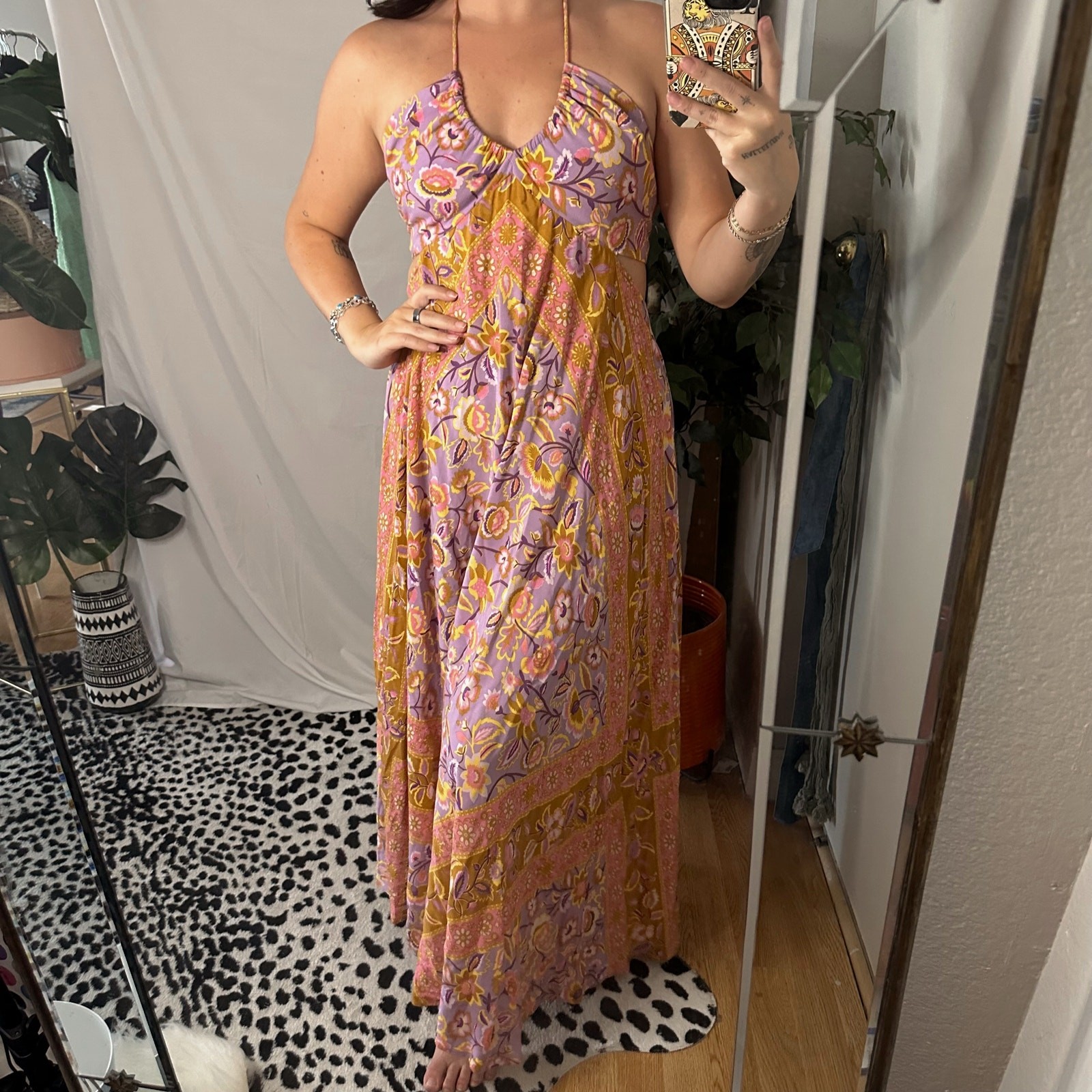 Spell & The Gypsy Lolita Floral Halter Maxi Dress Dress Orange Combo Size XS