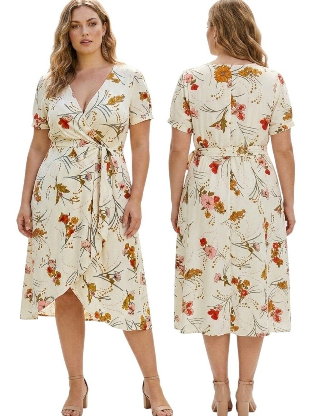 MODCLOTH “Poetic Presence” Floral Print Faux Wrap Dress – Size 1X