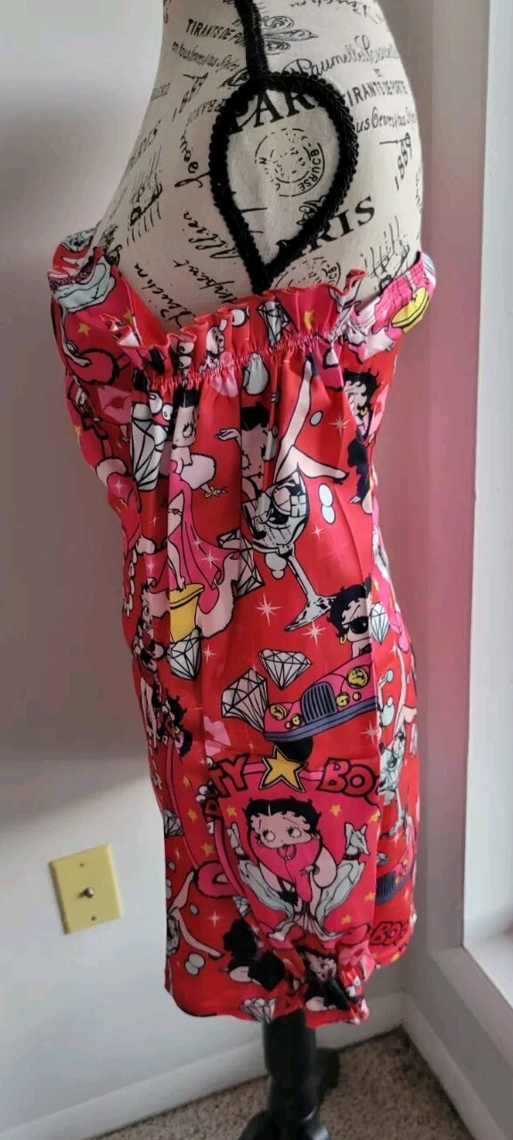 Dolls Kill & Betty Boop Lover Catch A Kitten Off Shoulder Satin Dress Medium