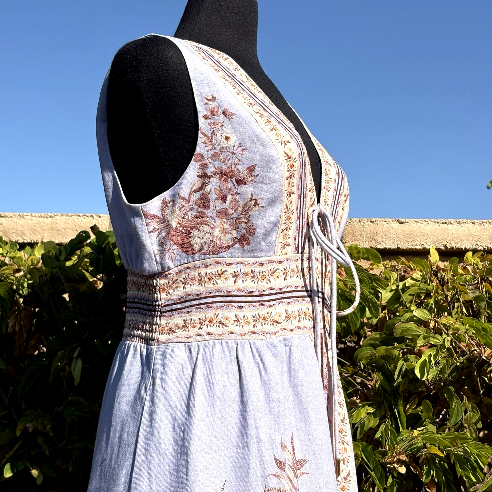 Caroline Constas M Lavender/ floral print sleeveless linen Blend Maxi Dress-NWT