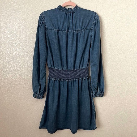Rails Dress Womens Medium Dark Vintage Blue Shawna Mini Smocked Ruffle Denim