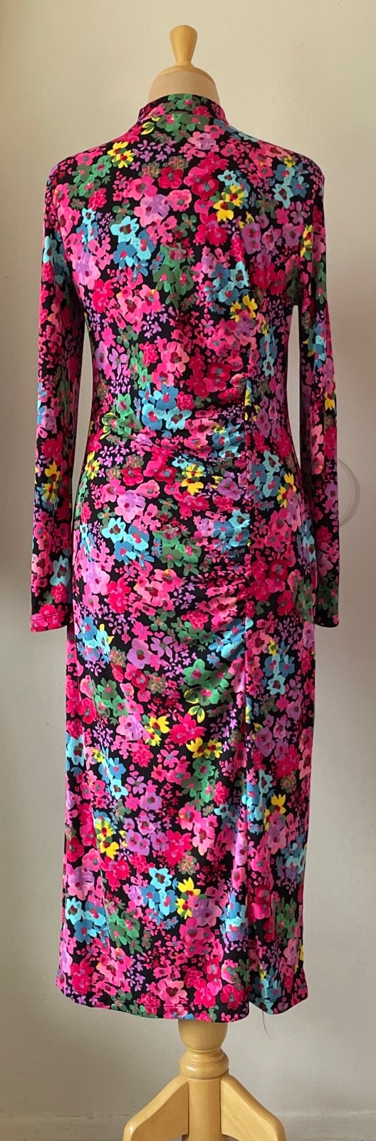 Future Collective Kahlana Barfield Brown M Floral Mock Neck Ruched Midi Dress