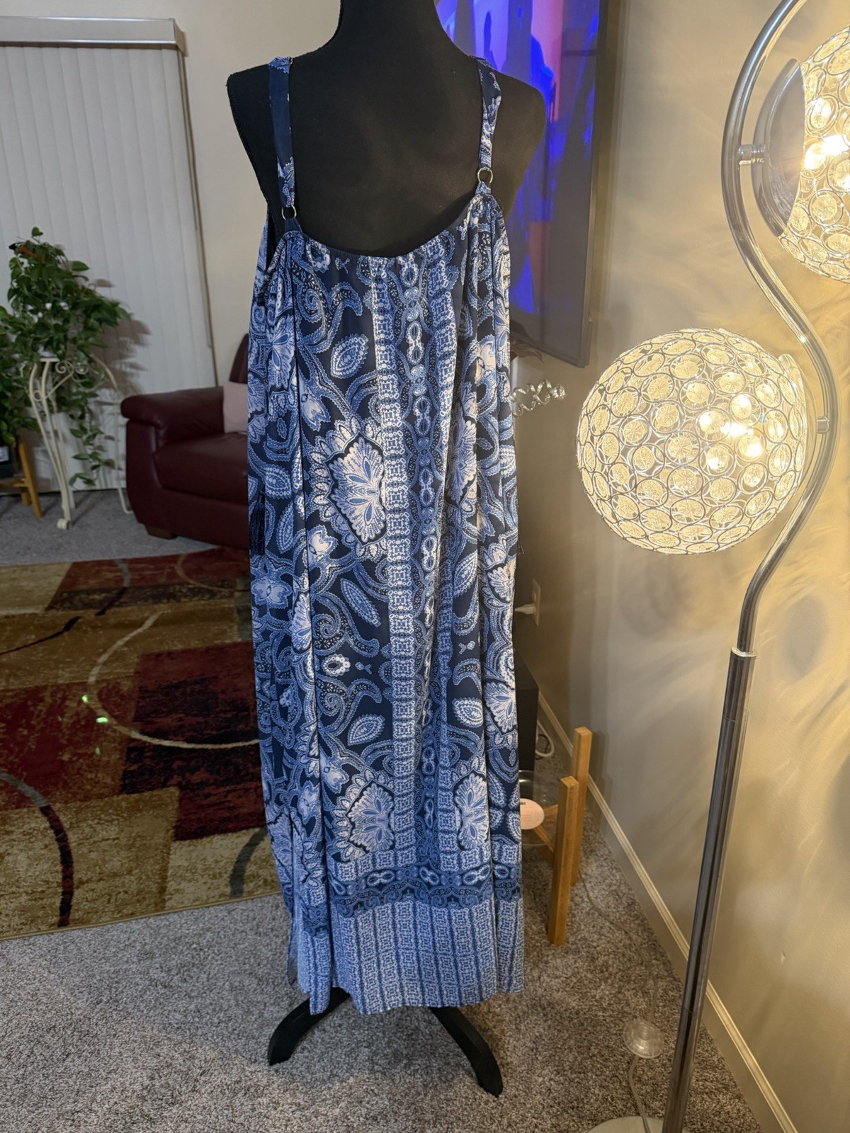 Blue & White Spaghetti Strap Sundress embellished With rhinestones Size 22/24