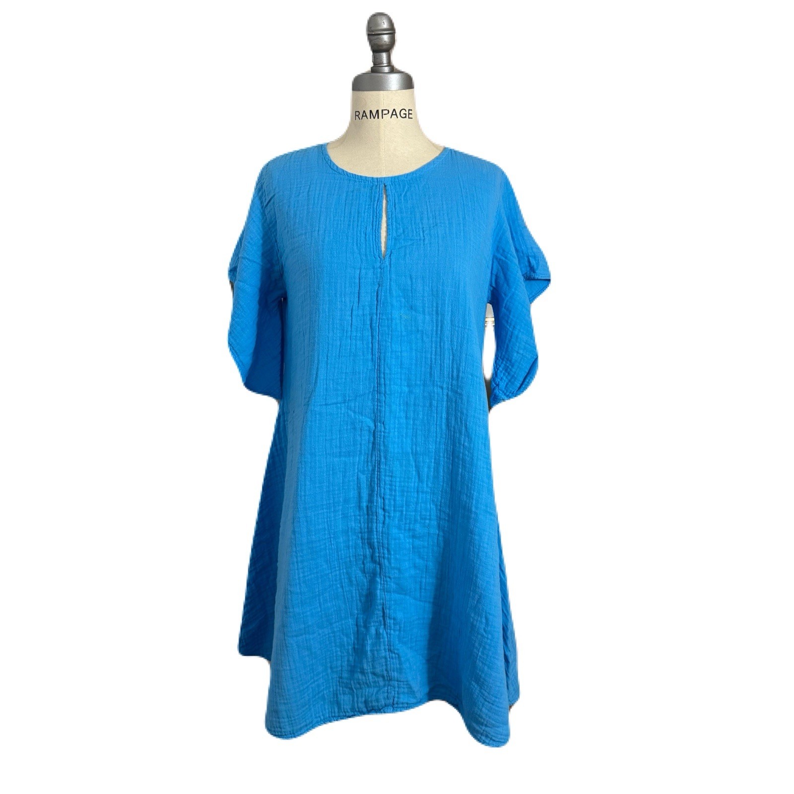 Stark X women’s cerulean blue gauzy cotton keyhole knee length dress sz small