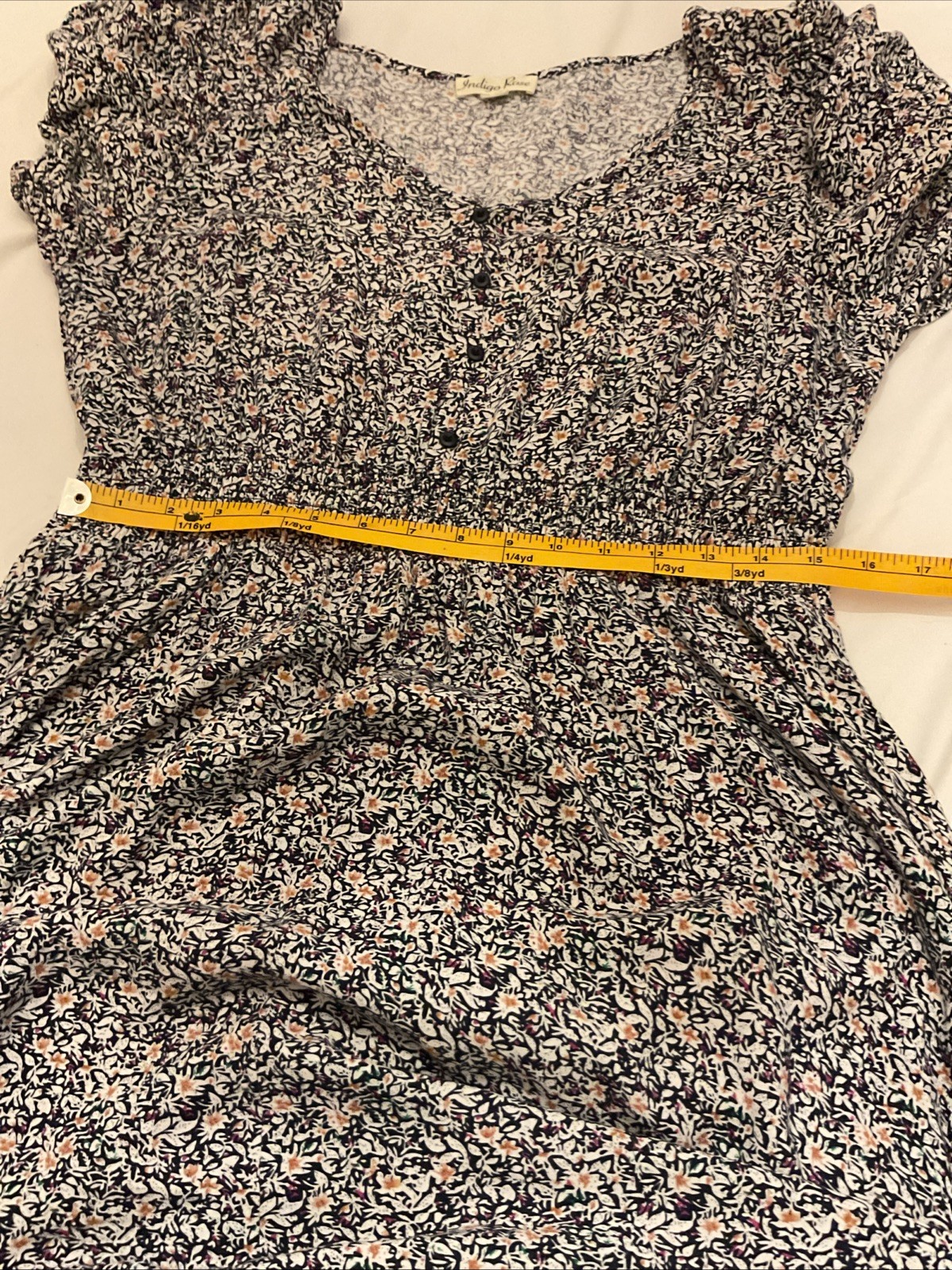 Indigo Rose Navy Blue Purple MicroFloral Short Sleeve Midi High Low Hem Dress XL