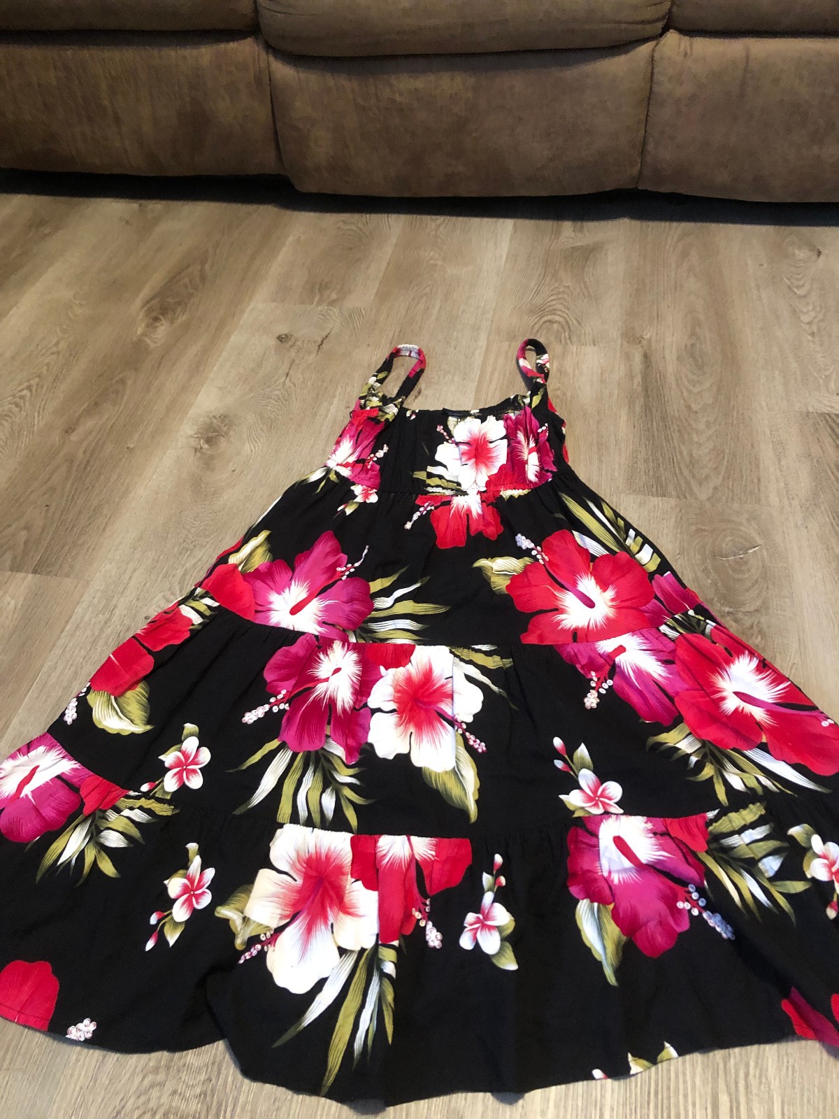 Aloha Fashion Hawaiian Dress Tropical Sleeveless One Size Pink and Black Rayon