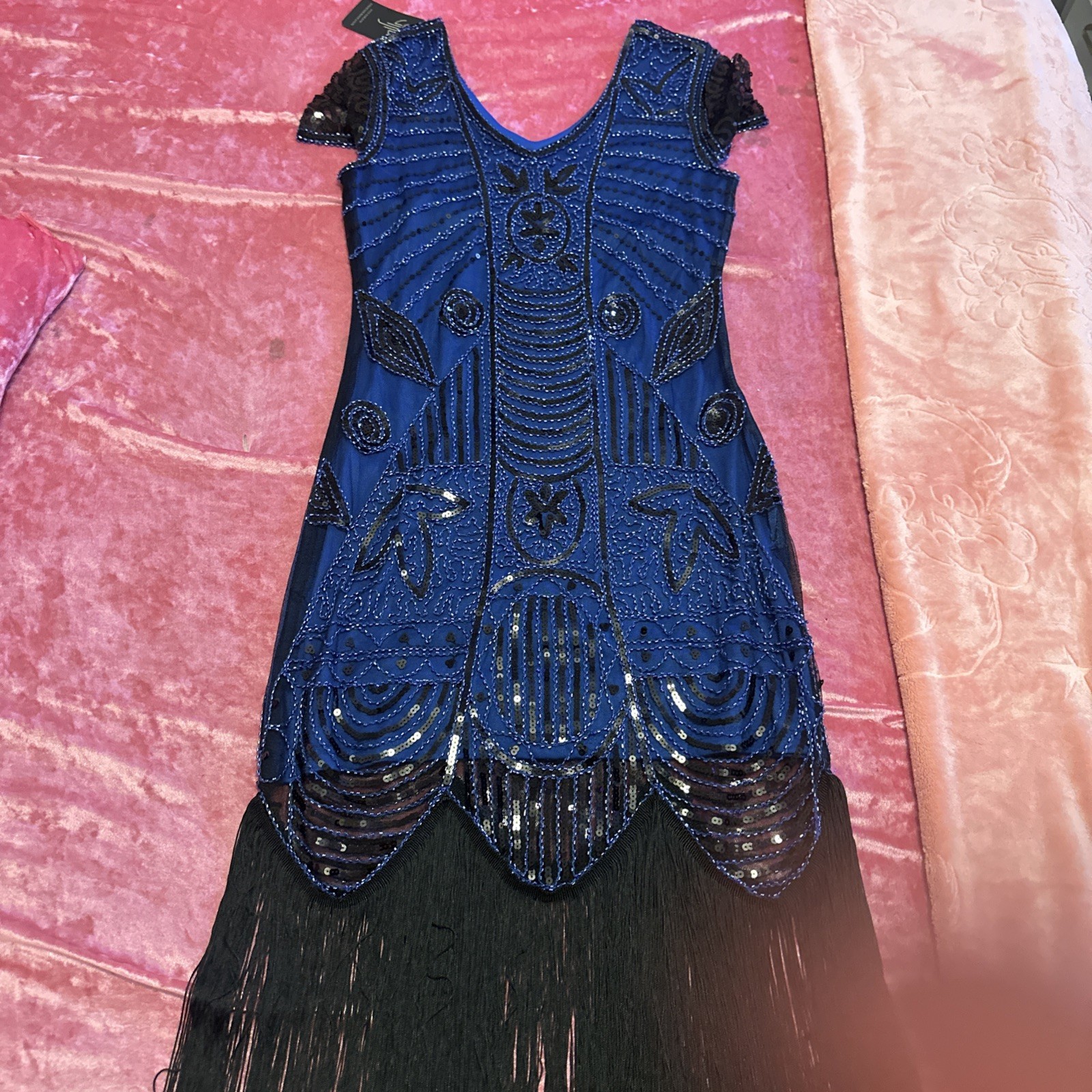 BABEYOND Women’s Flapper Dress 1920s Beaded Fringed Great Gatsby blue Medium