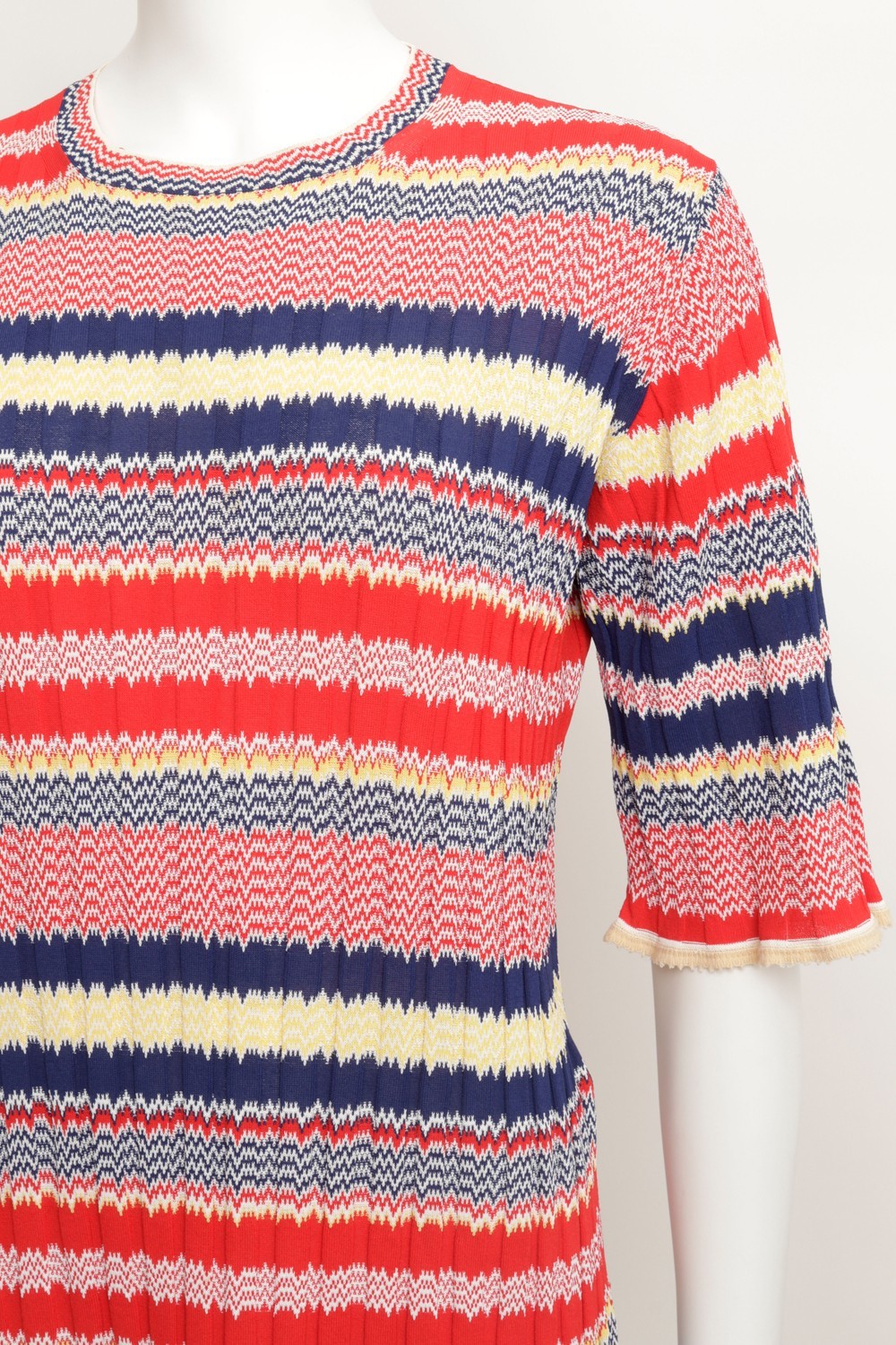 CELINE PHOEBE PHILO 2015 STRIPE KNIT STRETCH DRESS MULTI COLOUR RIBBED VISCOSE
