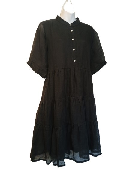 NWT Becasa Black Ruffle Tiered 3/4 Sleeve Linen Shorty Dress Size: XL