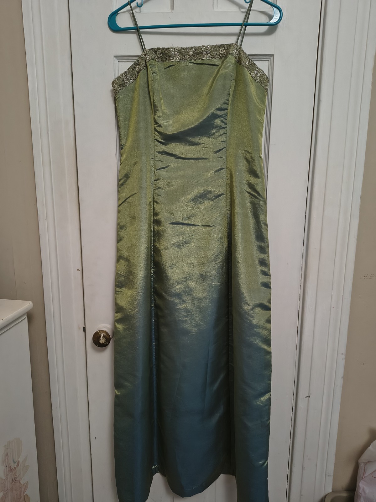 Alex Dress Medium 10 P Green Holographic Y2K Whimsy Tube Prom Millennium B3