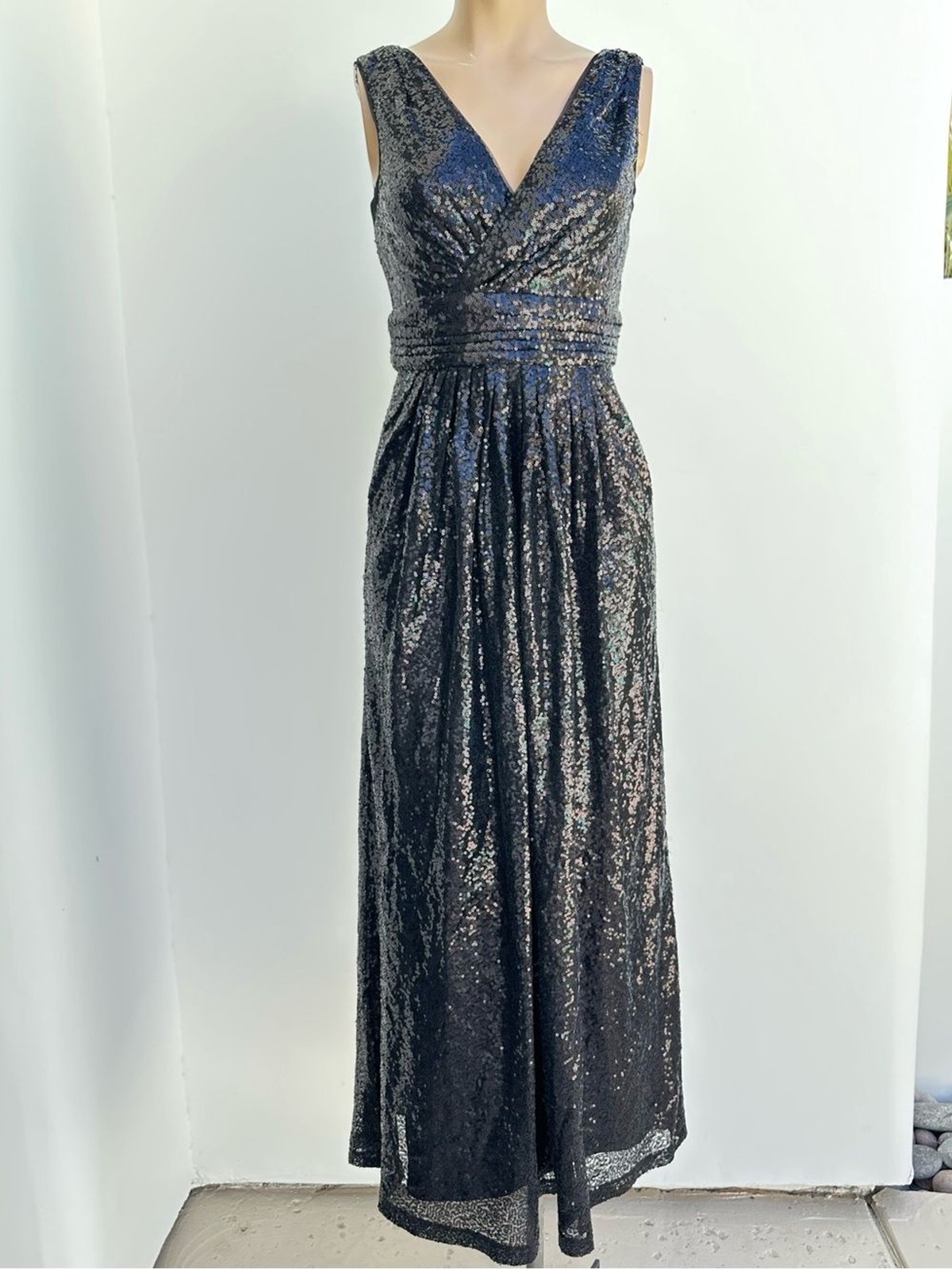 Black Sequin V-Neck Maxi Dress