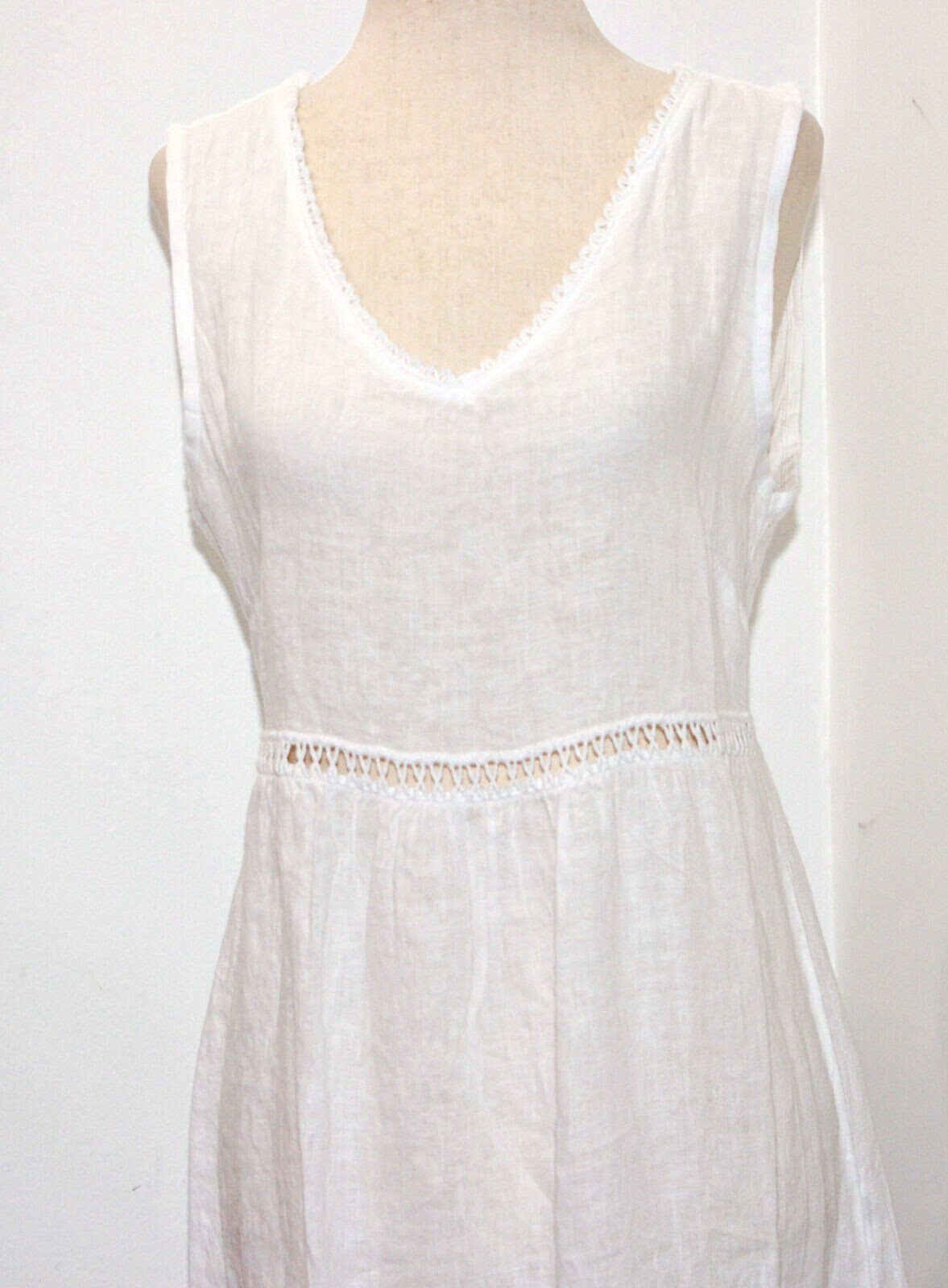 Valentina Naldi 100% Linen Crochet Trim Tiered Summer Dress sz M Made in Italy