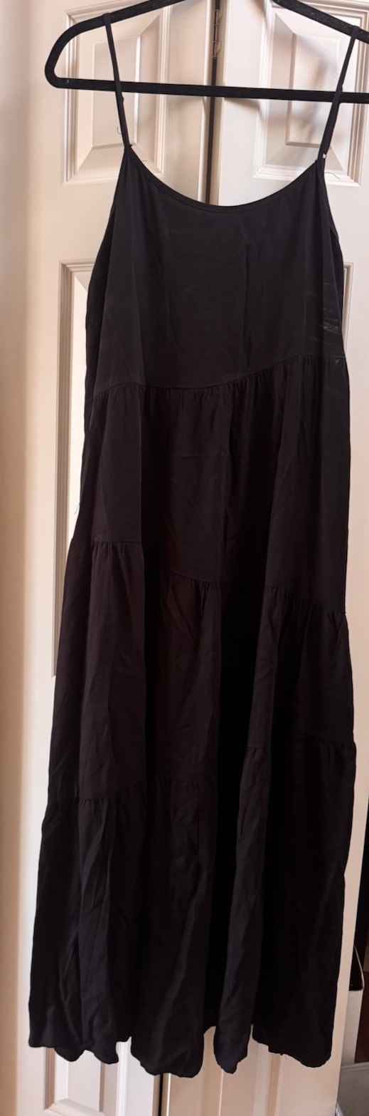 Anrabess Black Tiered Maxi Sundress Sleeveless Adjustable Straps Large