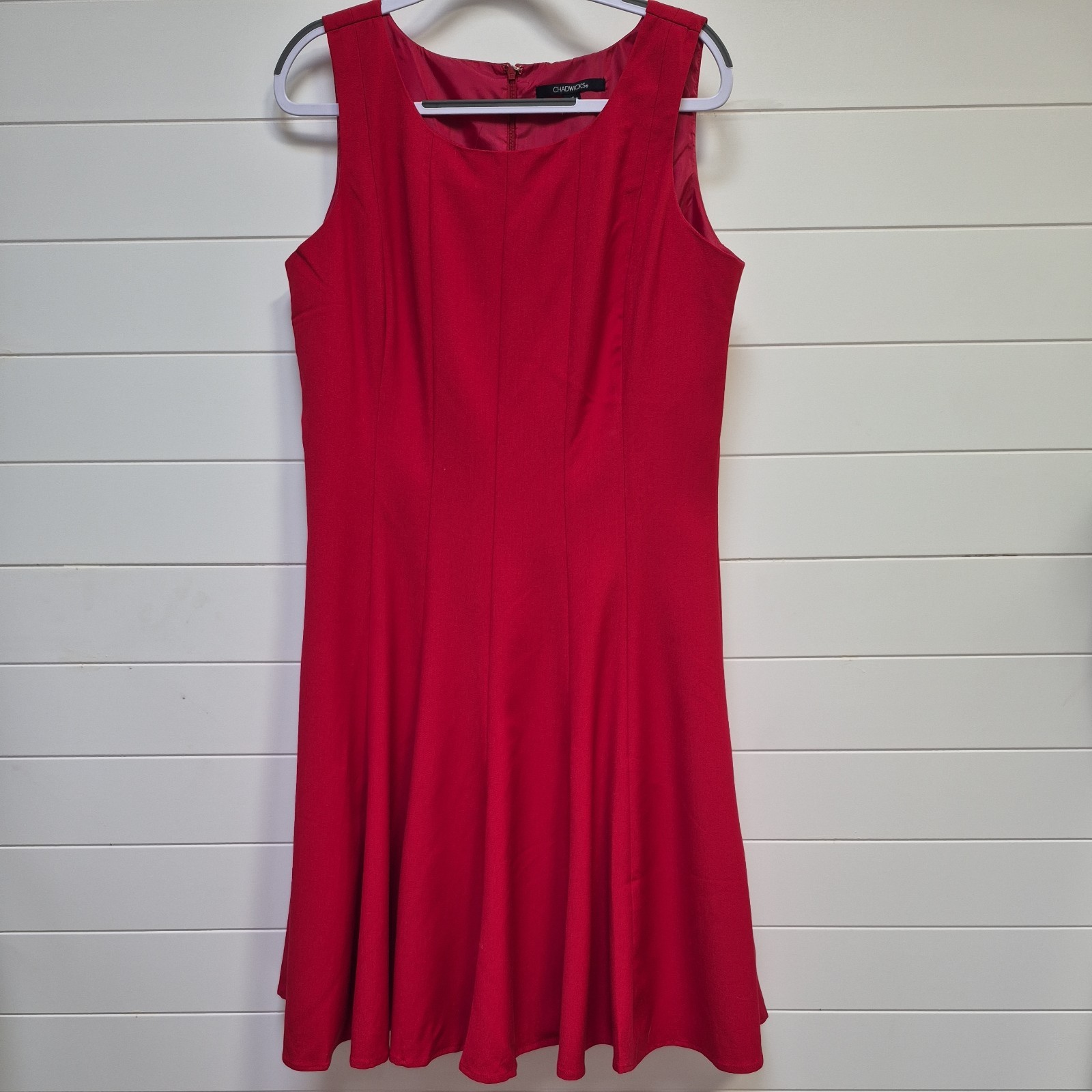 Chadwicks Sleeveless Princess Cut Fit & Flare Dress Red Size 16 Classic Chic
