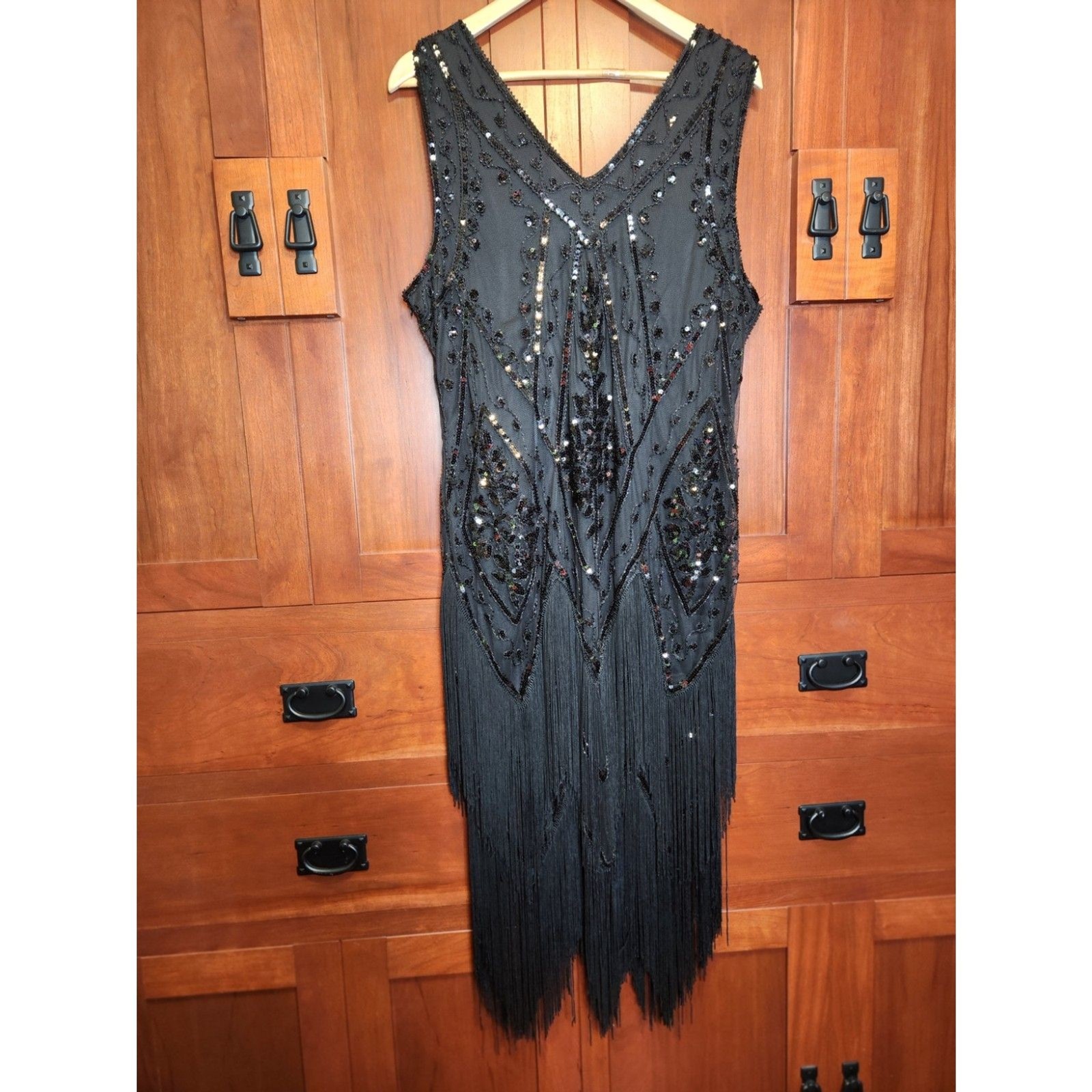 PrettyGuide Black Sequined Flapper Style Dress with Fringe Womens Size 3X NWT!