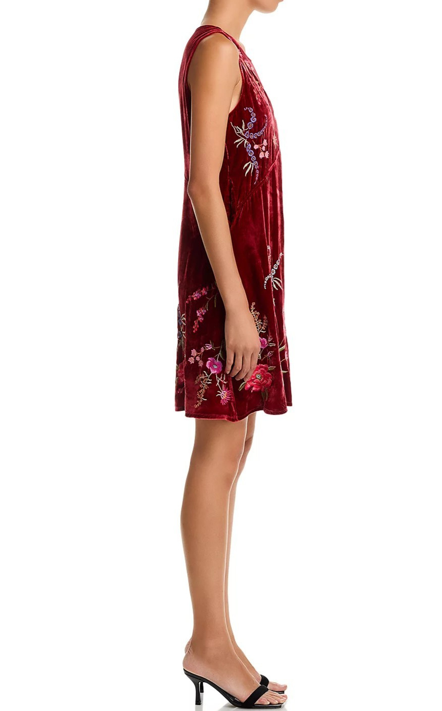 Johnny Was Velvet Chevron Embroidered Tank Dress⭐ Cranberry L $375