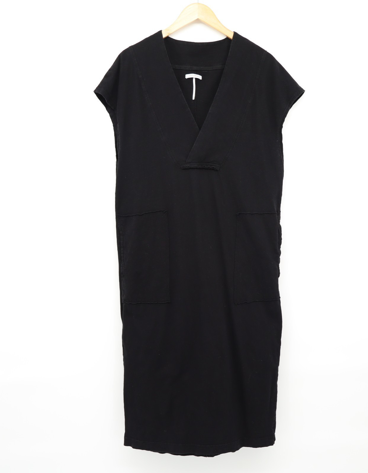 Stitchdrop Women’s Cross Over V-Neck Cotton Minimalist Dress Black Sz M