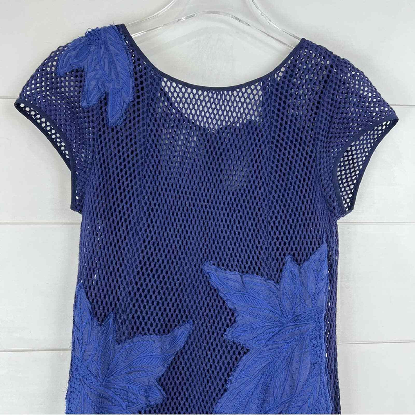 REBECCA MINKOFF 8 Ivy Leaf Embroidered Appliqué Mesh Mini Dress Indigo