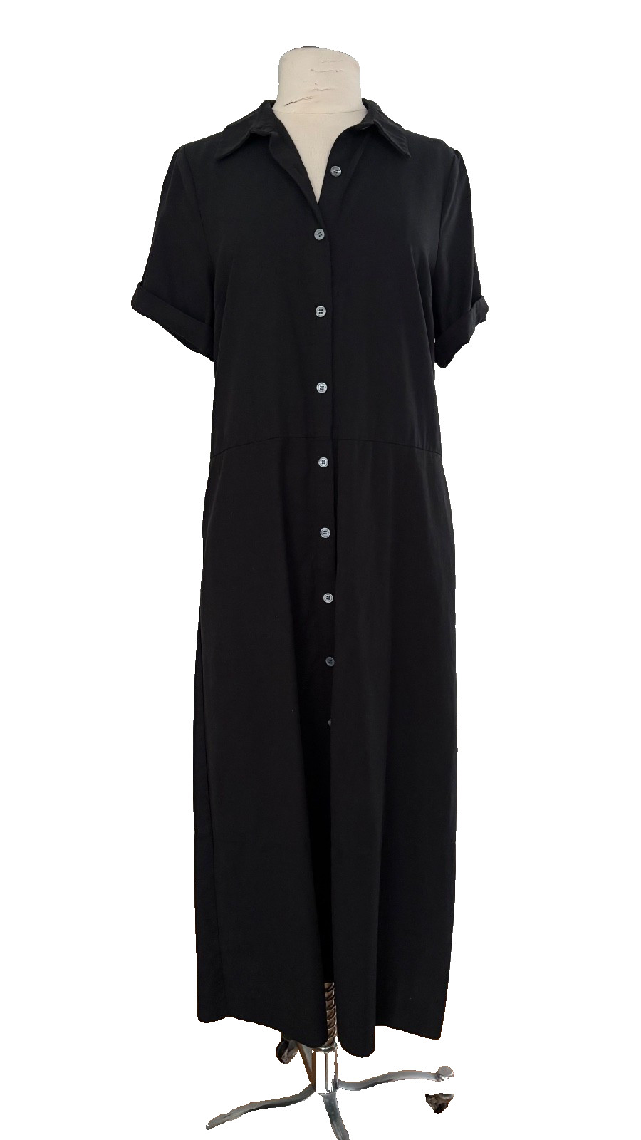 Greylin Black Button Up collared Dress w/ Side Pockets