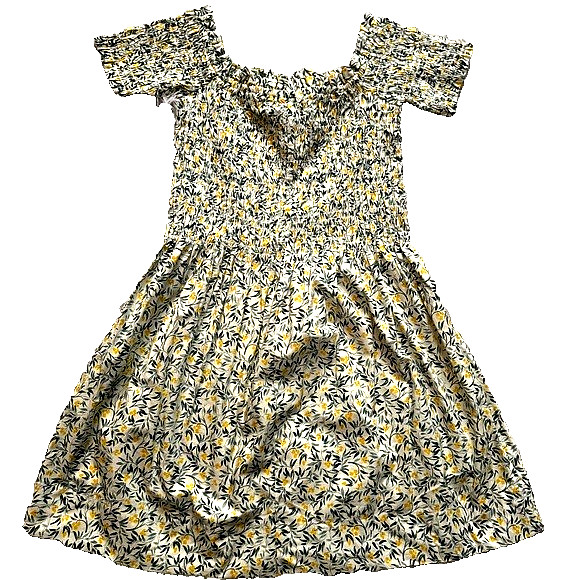NEW H&M Lemon Print Summer Dress Smocked Flare Size Medium Linen Spring Fruits