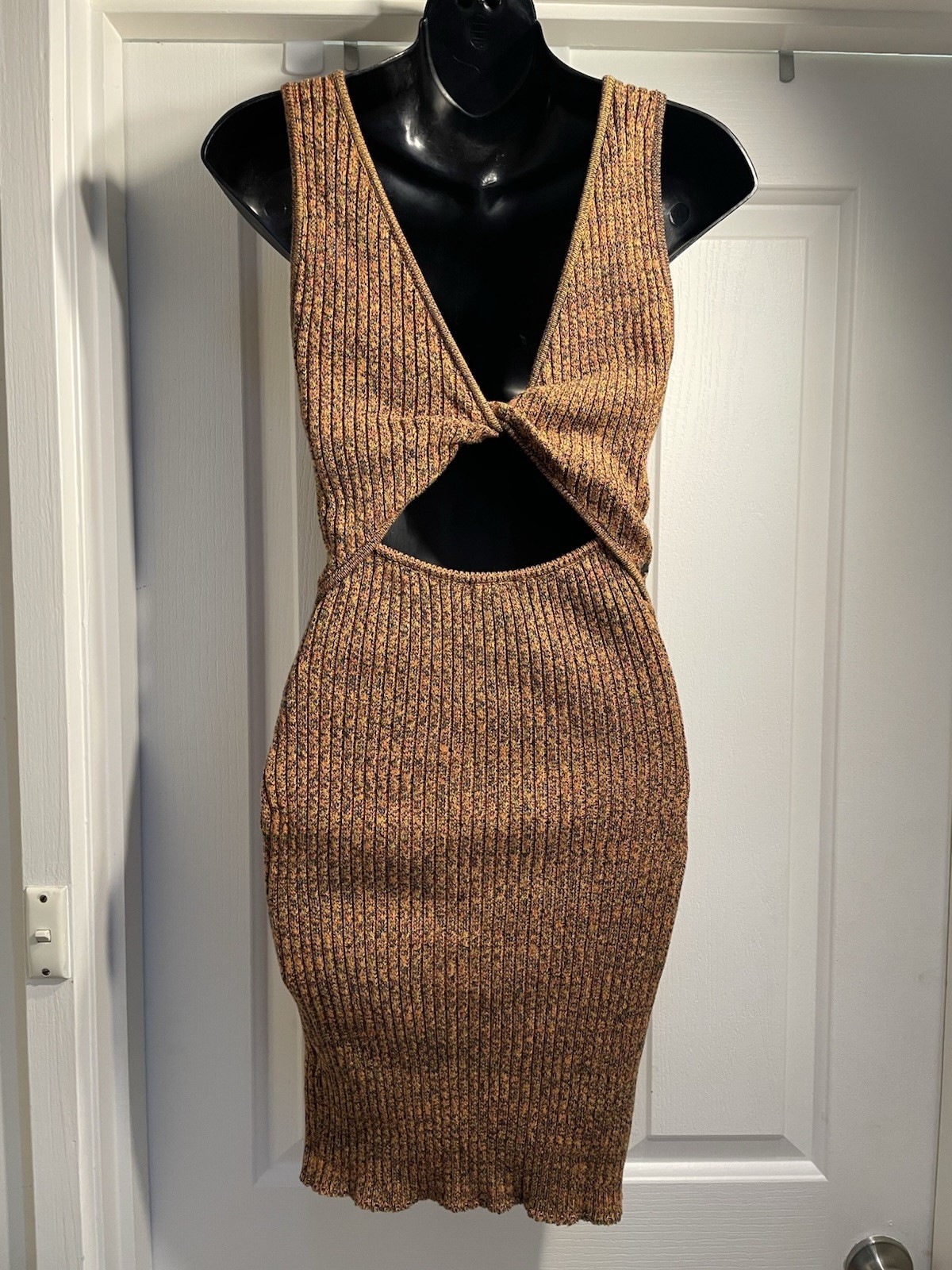 Ghanda Bodycon Knit Midi Dress Size Small with cut out back Boho Hippie